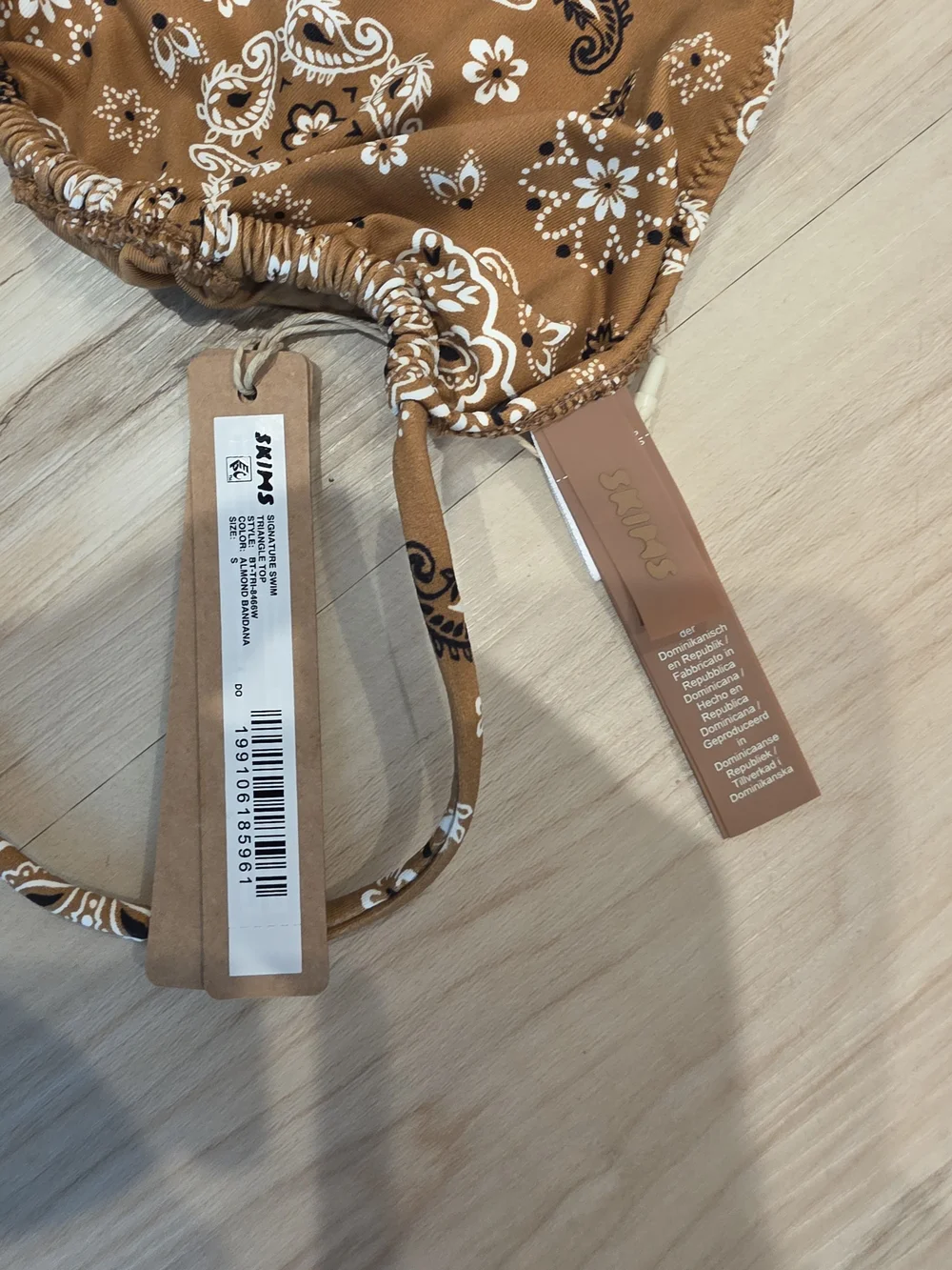 Skims Signature Swim Dipped Tie Bottom in Almond Bandana S NWT